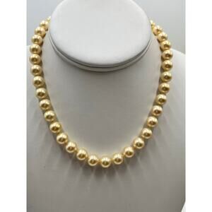 Majorica Spain M 8-9mm Golden Pearl Necklace 15.5” 12kt‎ GF Clasp 925 Chain